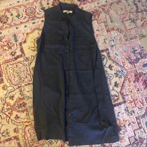 LOFT Gray Sleeveless Midi Button-down Dress